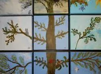 Håndmalede billeder af træ med fugle